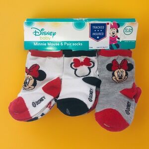 DISNEY BABY SOCKS 6 PAIRS   MINNIE MOUSE  12 - 24 MONTHS ( Polkadots, Hearts